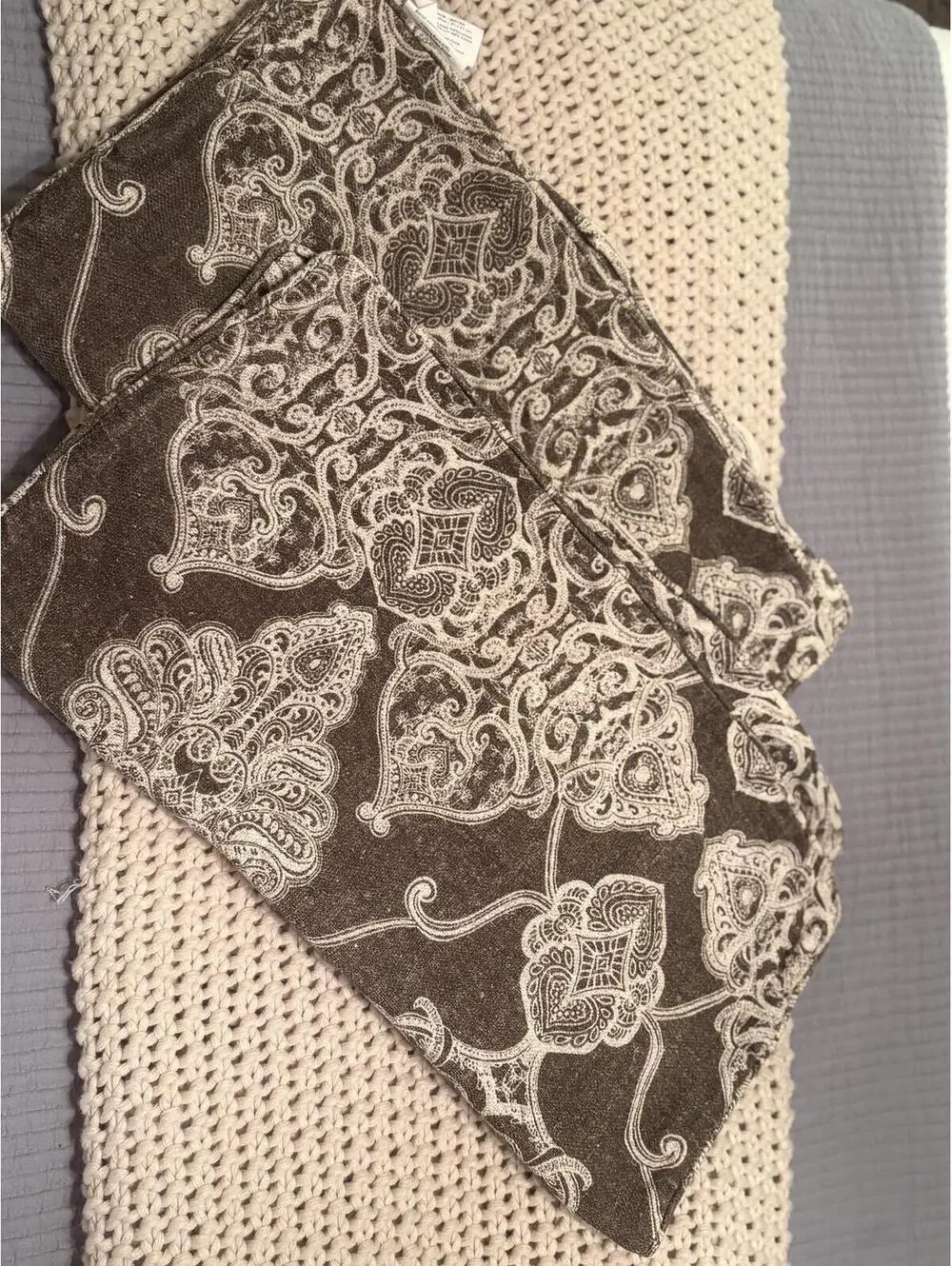 Pottery Barn Alana Print Pillow Covers 24x24 Java Brown Cream Paisley Set of 2